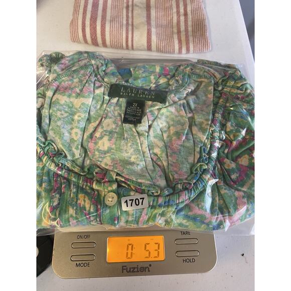 Ralph Lauren Top Size 2X Knit Green Paisley Print Peasant Henley Romantic Boho - Picture 12 of 12